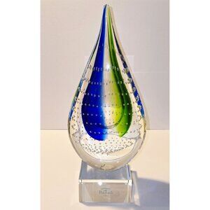 Handmade Badash Crystal Blue & Green Teardrop Art Glass Sculpture Bubble Accents